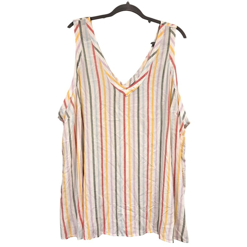 Torrid‎ Challis Pleated Detail Rainbow Striped Sleeveless V-Neck Tank Top 4